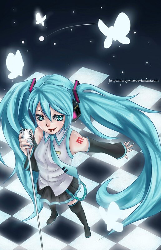 Blue-haired Girl Singing — Cyan