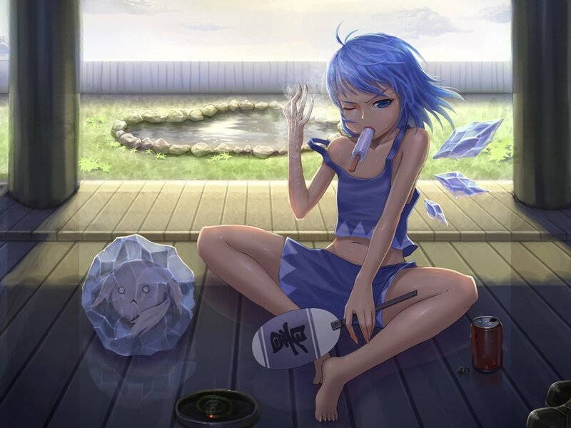 Blue-haired Girl Sitting — Blue, Calm, Afternoon