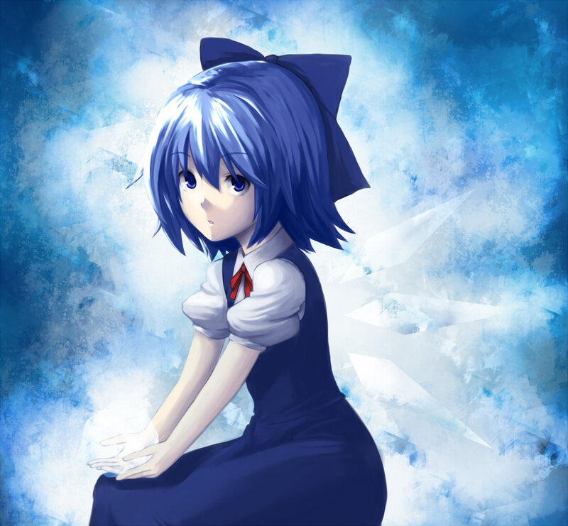 Blue-haired Girl Sitting — Blue, Calm, Anime