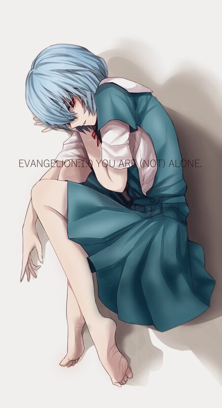 Blue-haired Girl Sitting — Blue, Melancholic, Anime, Dress