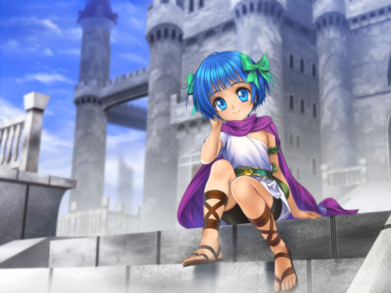 Blue-haired Girl Sitting — Blue, Peaceful