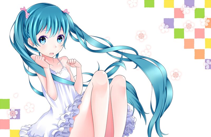 Blue-haired Girl Sitting — Blue, Playful, Spring