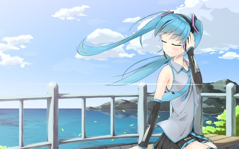 Blue-haired Girl Sitting — Blue, Serene, Afternoon