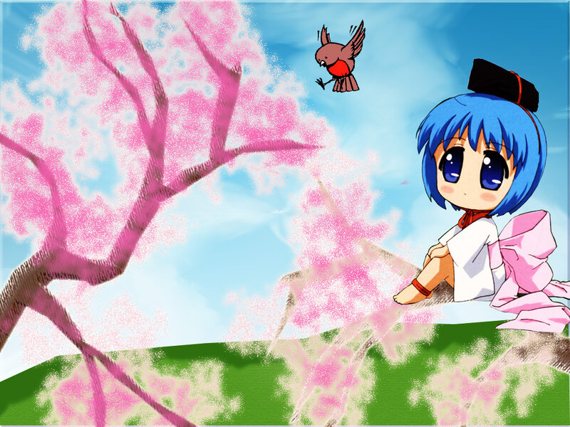 Blue-haired Girl Sitting — Blue, Serene, Spring