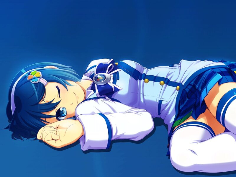 blue-haired girl sleeping