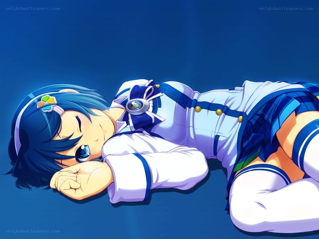 blue-haired girl sleeping