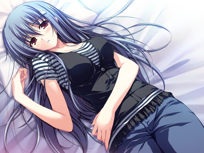 blue-haired girl sleeping
