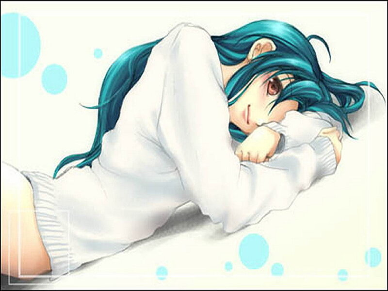 blue-haired girl sleeping