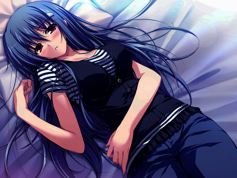 blue-haired girl sleeping