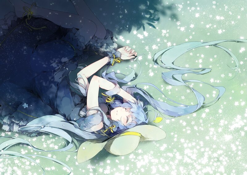 Blue-haired Girl Sleeping — Blue, Serene, Spring