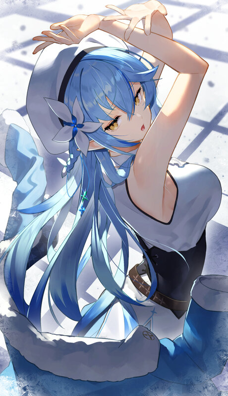Blue-haired Girl Stretching
