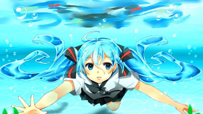 Blue-haired Girl Swimming — Blue, Calm