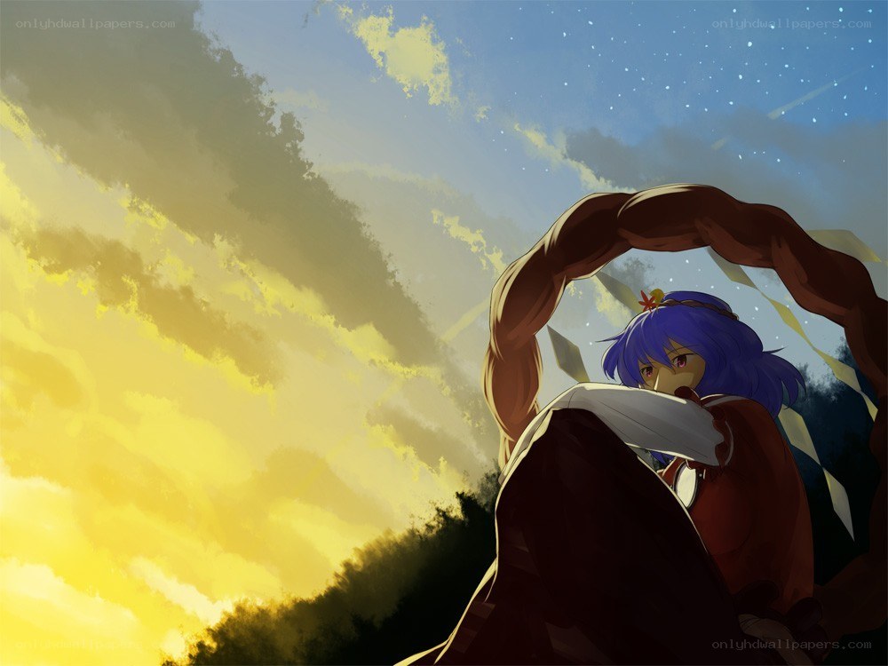 blue-haired girl under arch