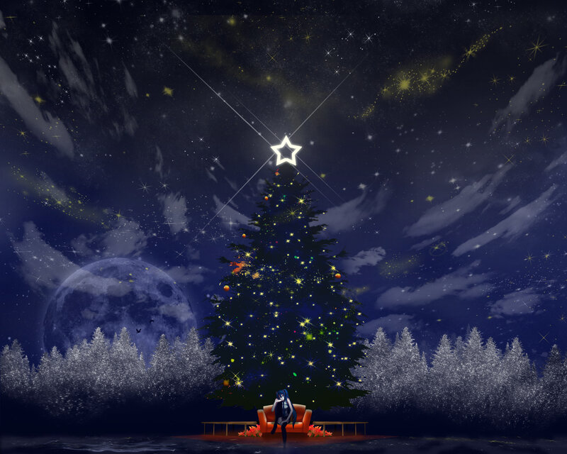 Blue-haired Girl under Tree — Dark Blue