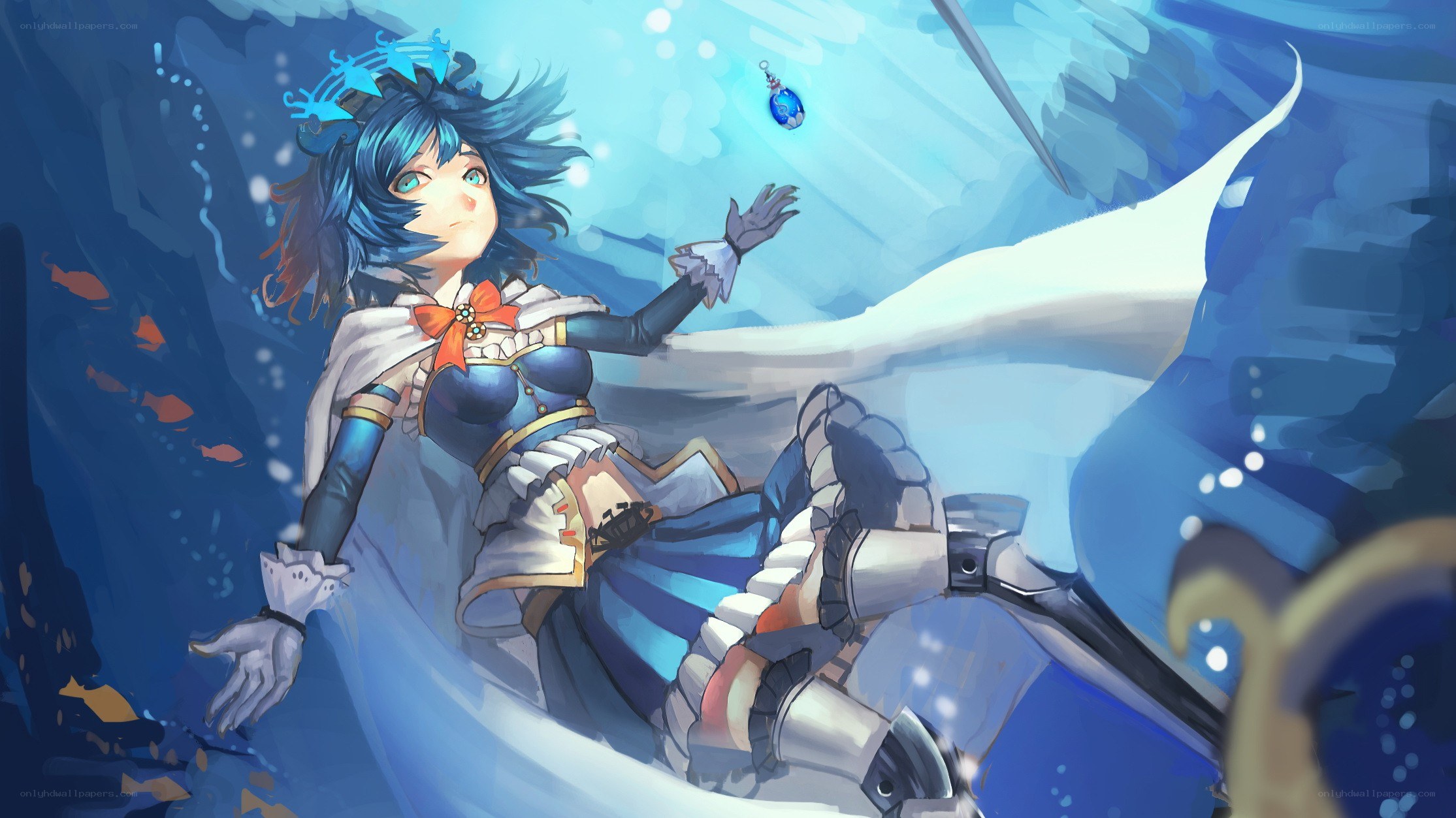blue-haired girl underwater