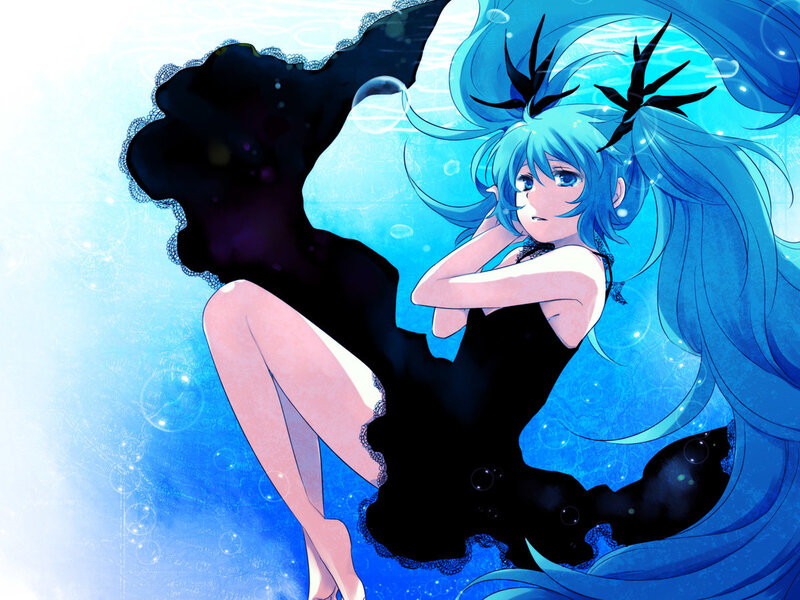 blue-haired girl underwater