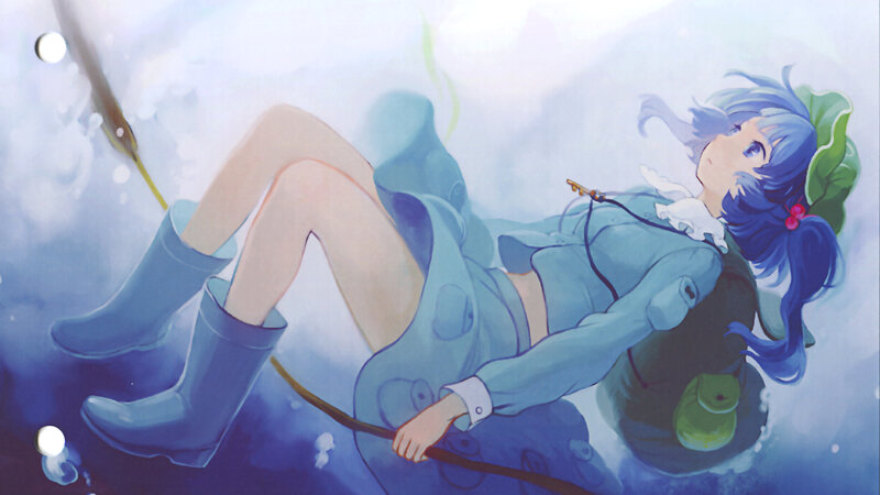 blue-haired girl underwater