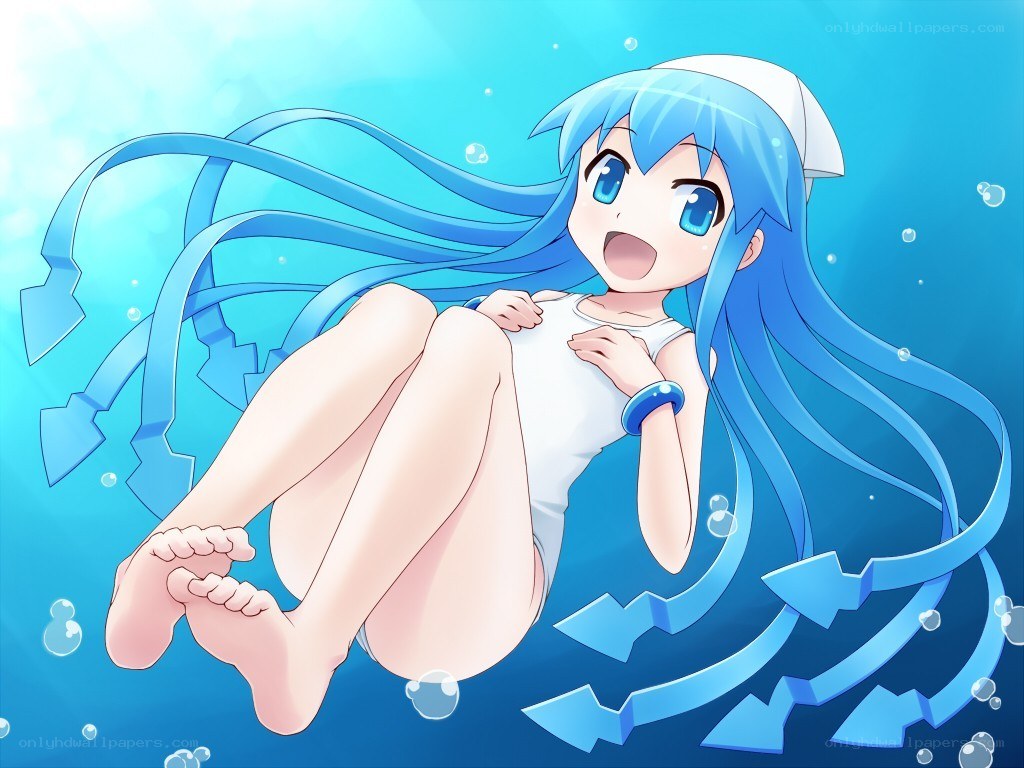blue-haired girl underwater