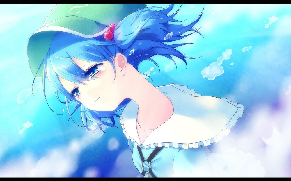 blue-haired girl underwater