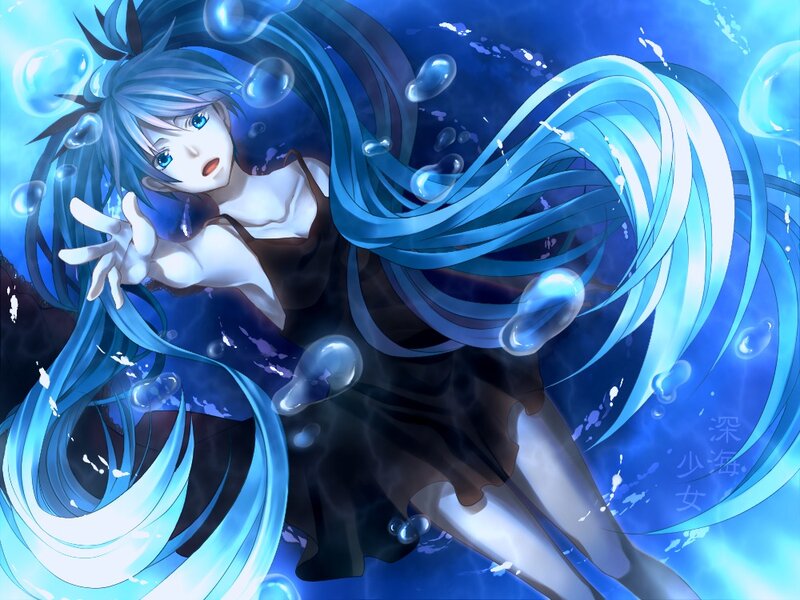 Blue-haired Girl Underwater — Blue, Dramatic, Anime