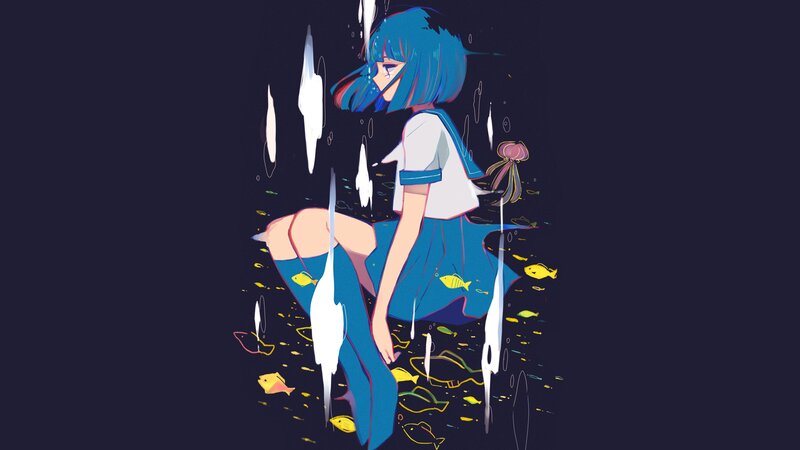 Blue-haired Girl Underwater — Blue, Melancholic