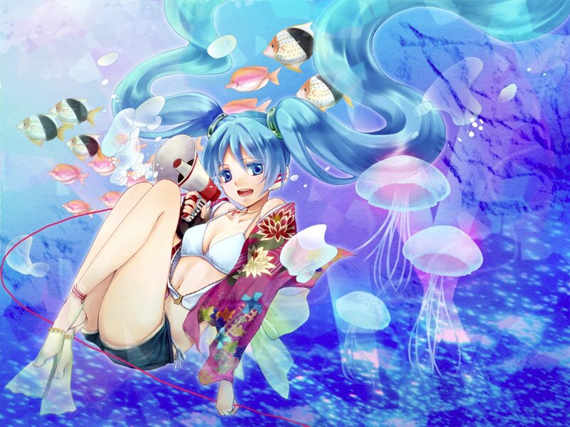 Blue-haired Girl Underwater — Blue, Playful