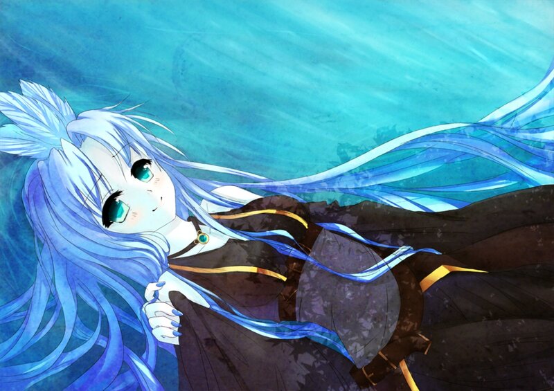 Blue-haired Girl Underwater — Blue, Serene, Anime, Long Hair