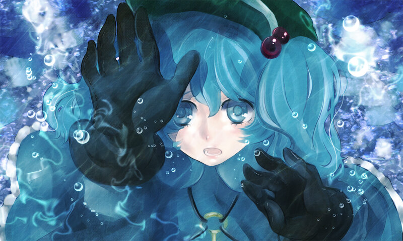 Blue-haired Girl Underwater — Blue, Serene, Digital Art, Bubbles
