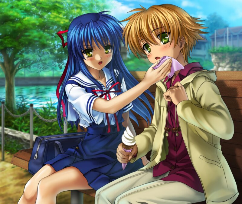Blue-haired Girl Wiping Boy