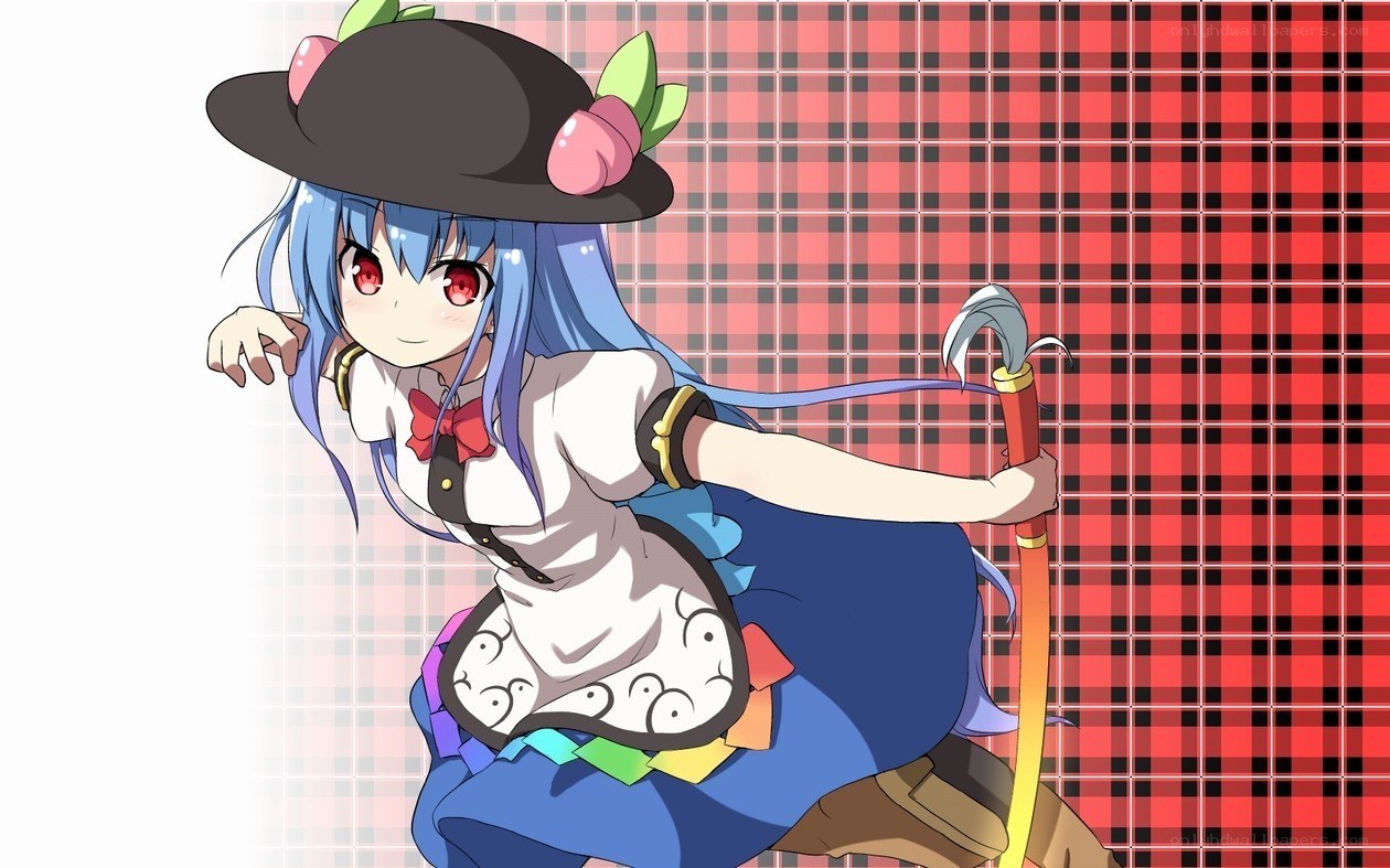 blue-haired girl with a hat