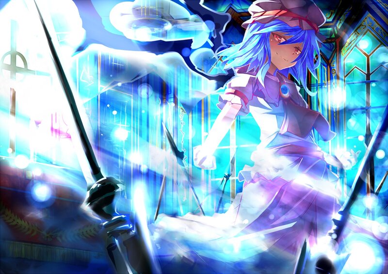 Blue-haired girl with a staff