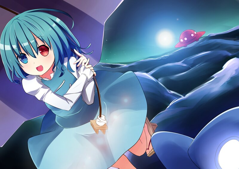 Blue-haired girl with alien spaceship