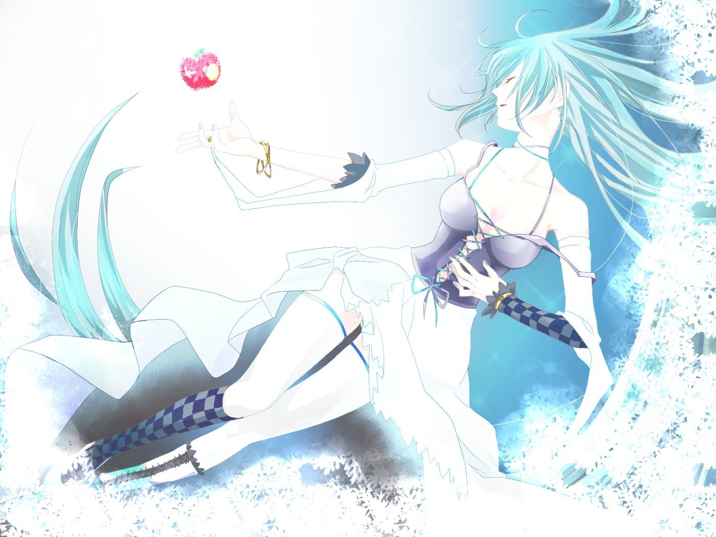 Blue-haired girl with apple