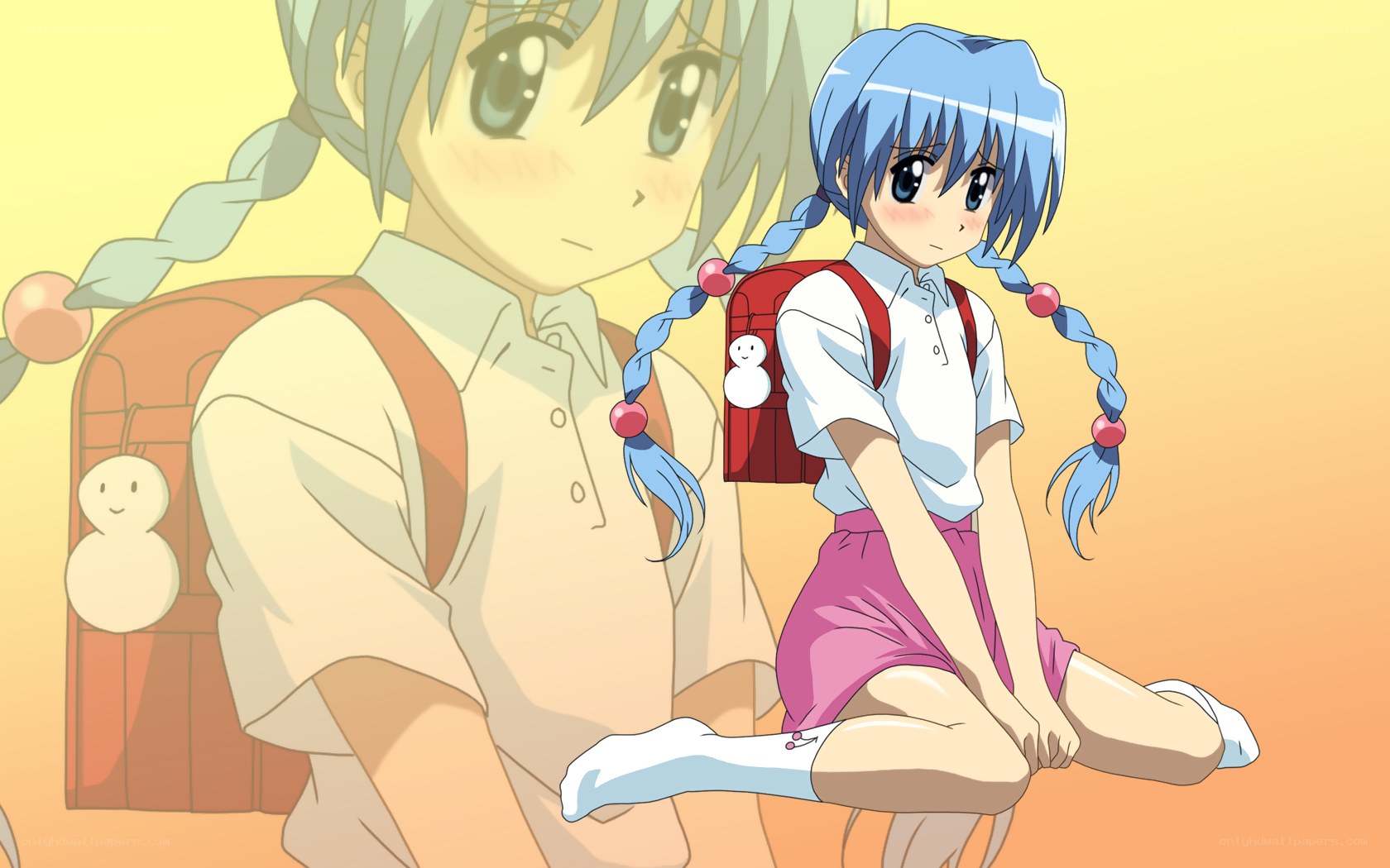 Blue-haired girl with backpack