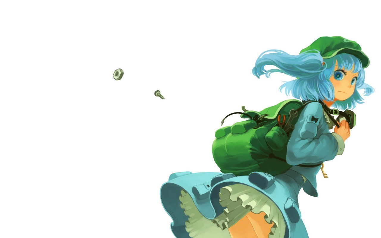 blue-haired girl with backpack