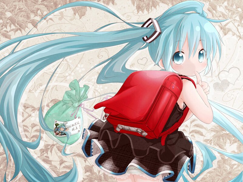 Blue-haired Girl with Backpack — Blue, Playful