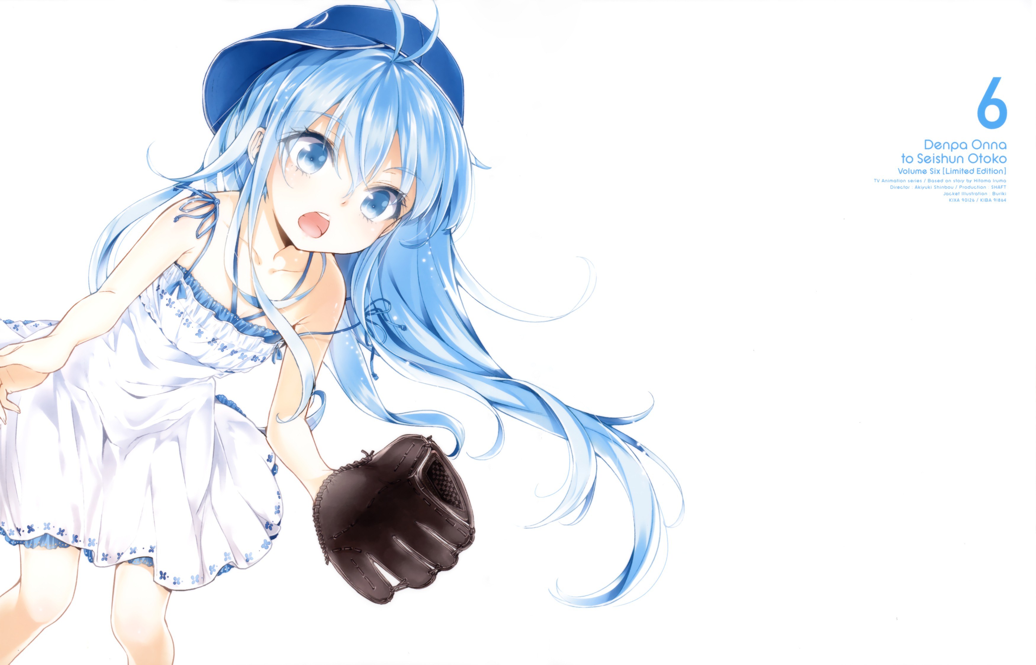 blue-haired girl with baseball glove
