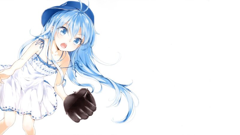 blue-haired girl with baseball glove