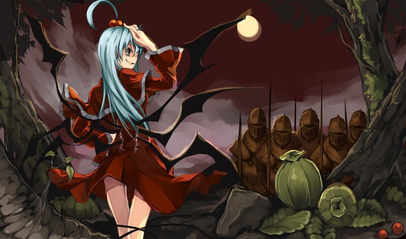 Blue-haired girl with bat wings