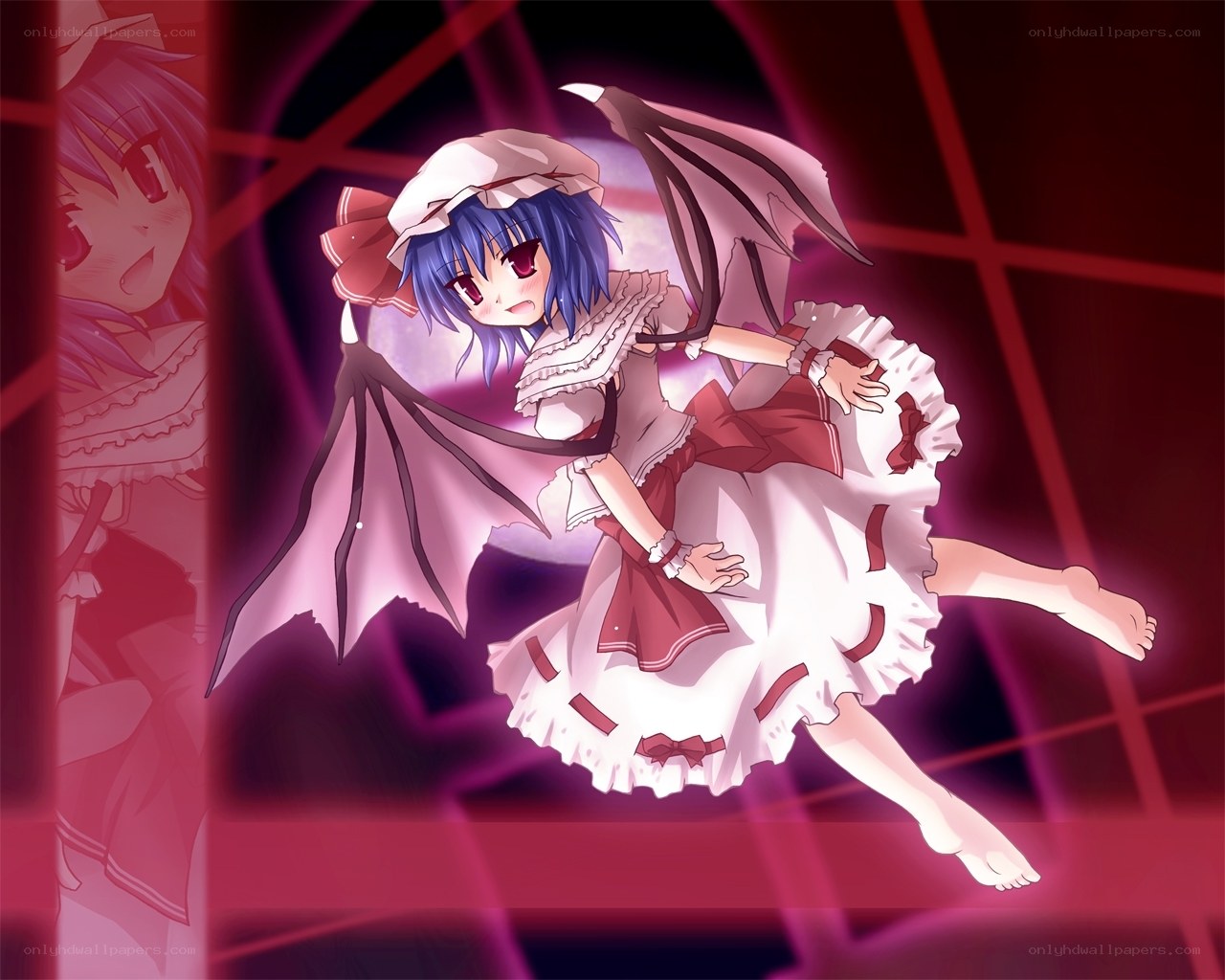 blue-haired girl with bat wings