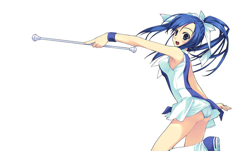 blue-haired girl with baton