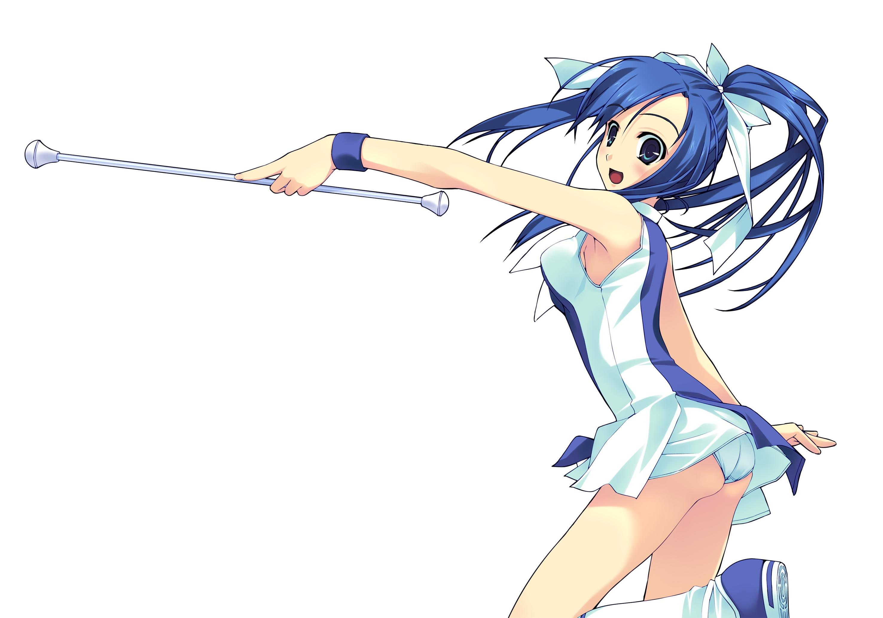 blue-haired girl with baton