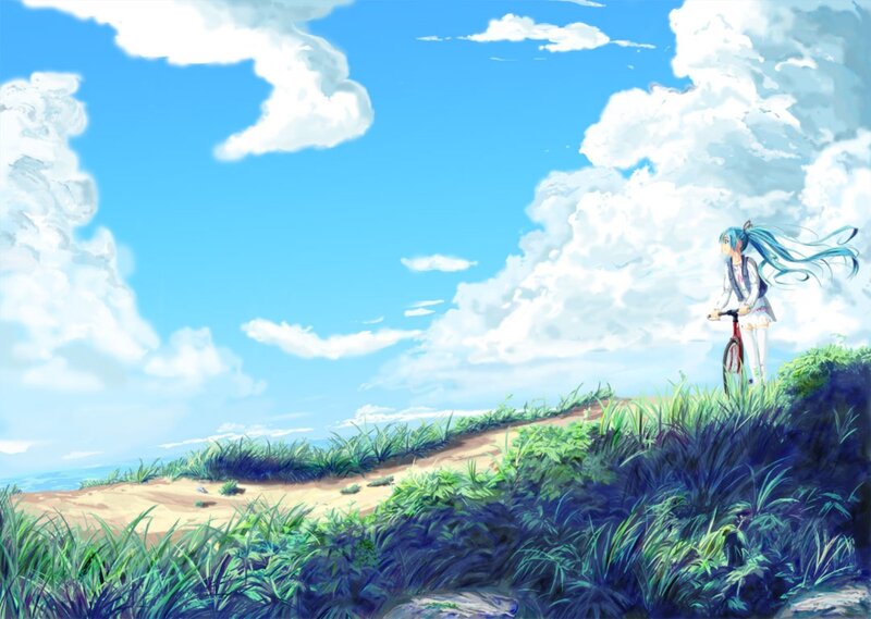 Blue-haired Girl with Bicycle
