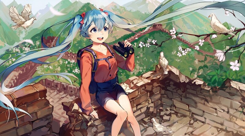 Blue-haired Girl with Binoculars