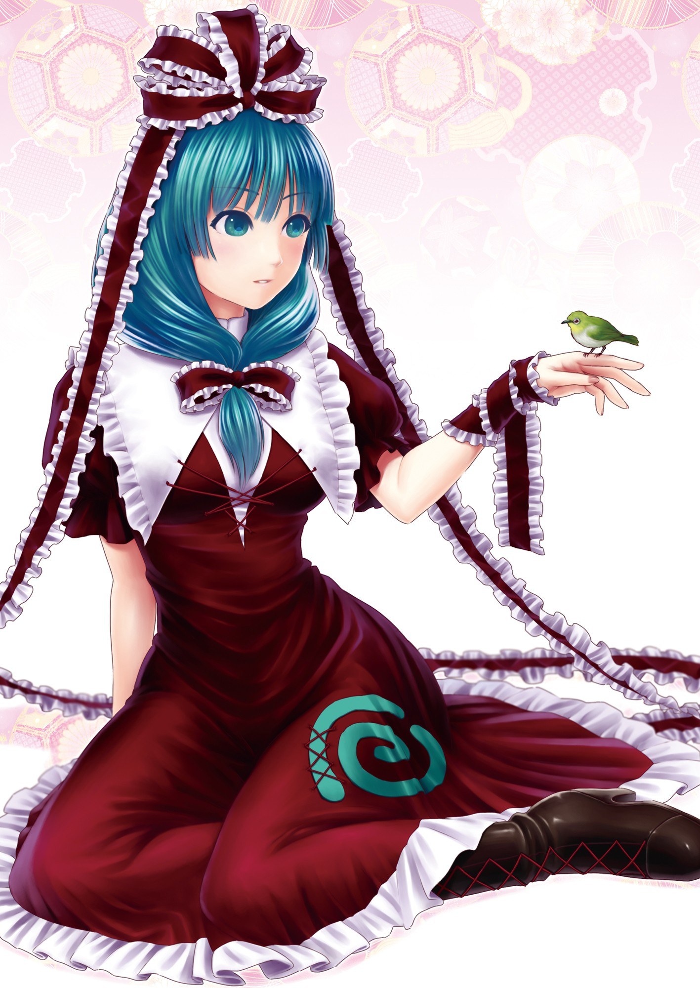 blue-haired girl with bird