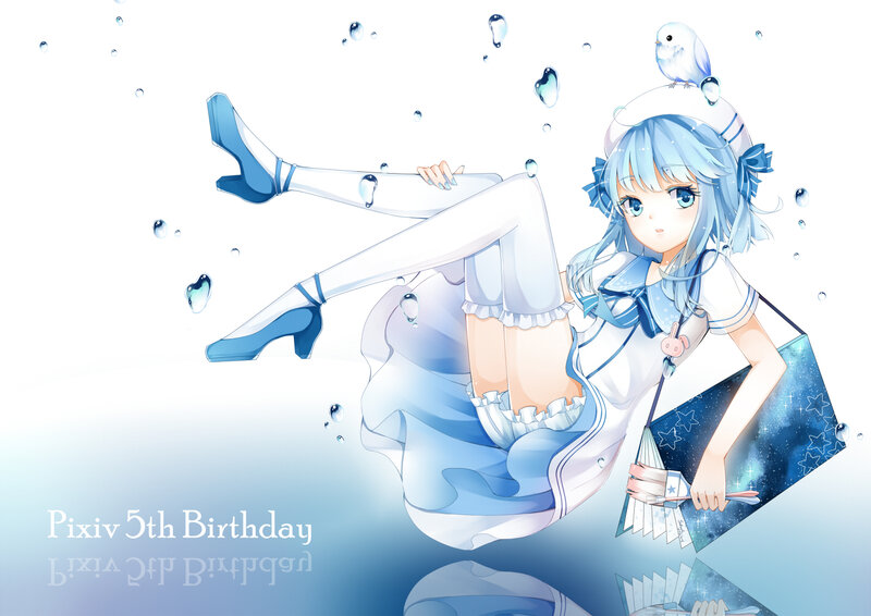 Blue-haired Girl with Bird — Blue, Serene