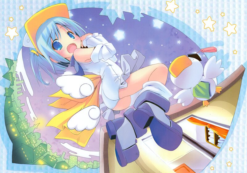 Blue-haired girl with bird companion