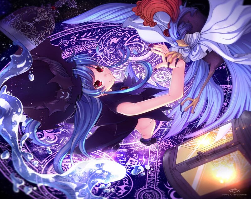 Blue-haired Girl with Bird — Purple