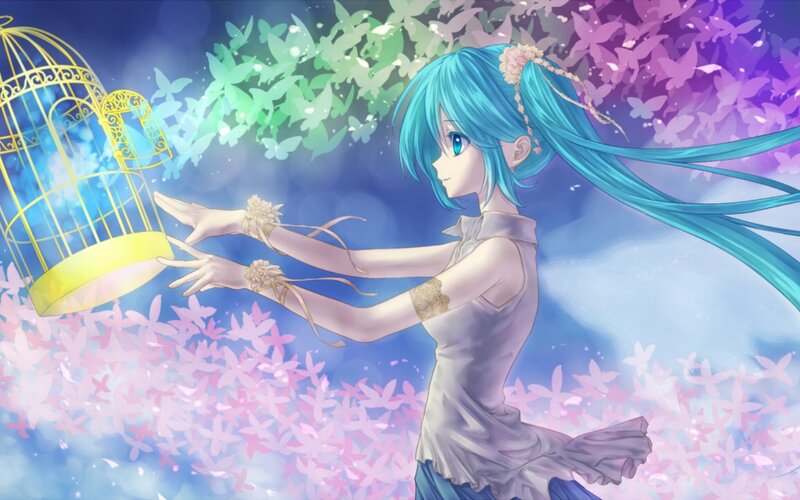 Blue-haired Girl with Birdcage — Blue, Serene