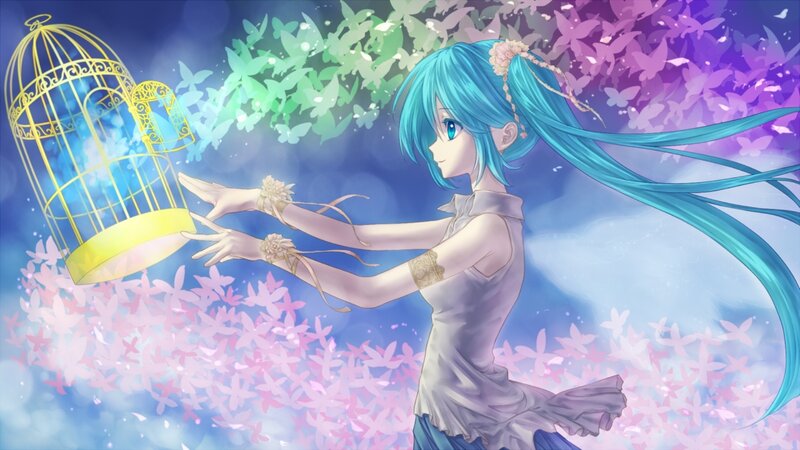Blue-haired Girl with Birdcage — Blue